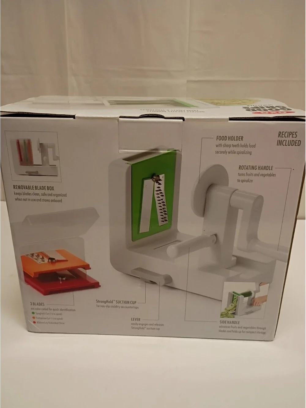 NEW OXO Good Grips 3-Blade Tabletop Spiralizer with StrongHold Suction, White